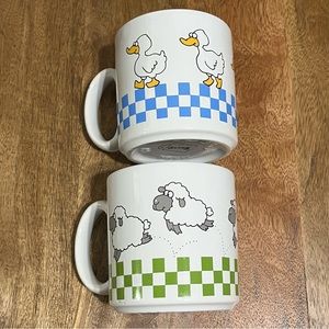 2 Vintage Checkered Animal Ceramic Mugs by Bevvy